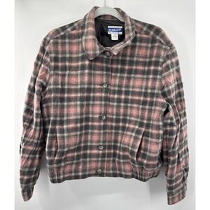 Pendleton Button Down Bomber‎ Jacket Womens Wool Pink and Gray  Size 16 Vintage
